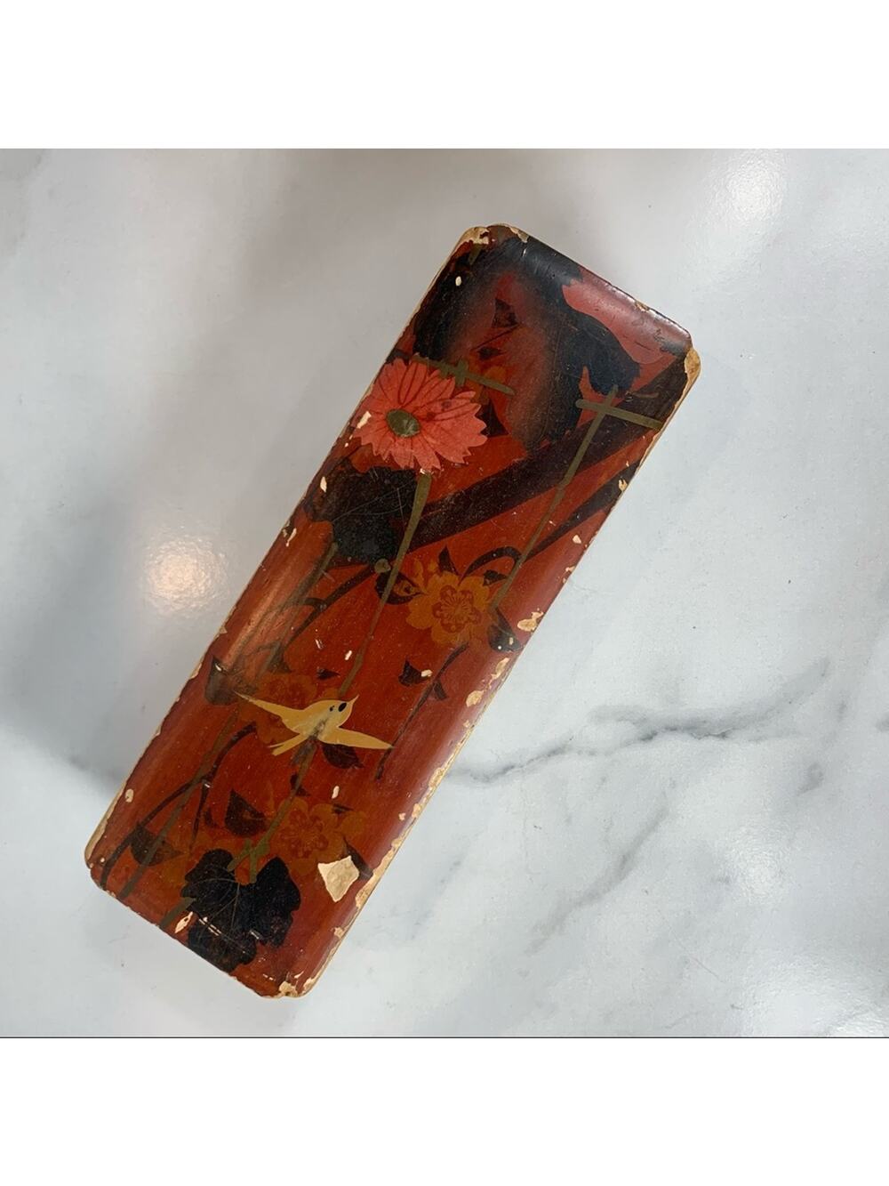 Antique Handpainted Wood Box 10.5 x 4 x 2.5"